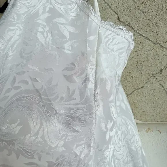 Vtg 90s Slip Dress White Jacquard Bridal Lingerie Romantic Lace Coquette Women S - Picture 4 of 8